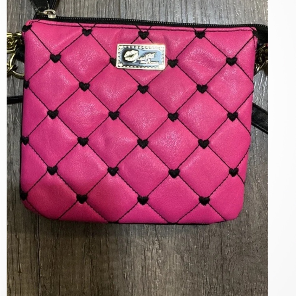 Betsy, Johnson, pink, mini bag, black hearts